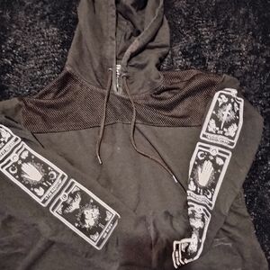 Midnight Hour Messy Top Black Graphic Hoodie